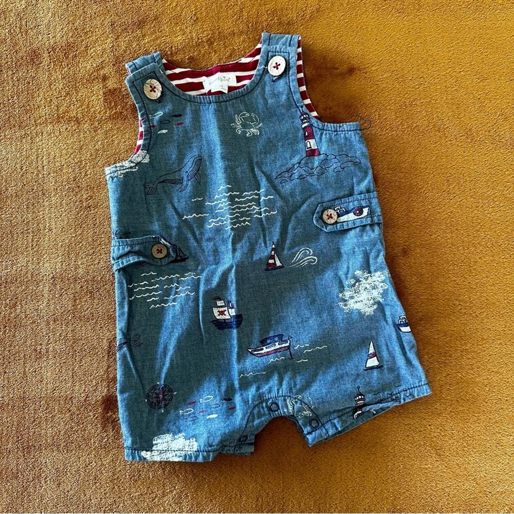 Mudpie Boys 9 Months Fourth of July Nautical Overalls Romper